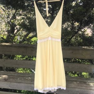 Le Chateau Yellow Dress with White Lace Trim
